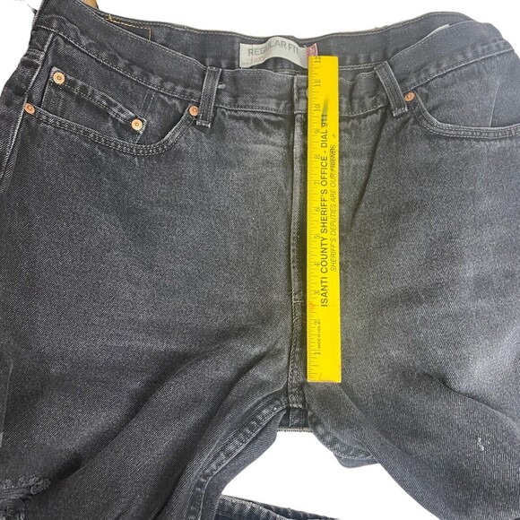 Levis 505 Black Denim Regular Fit Jeans Pants 38 x 32 Distressed - Picture 3 of 16